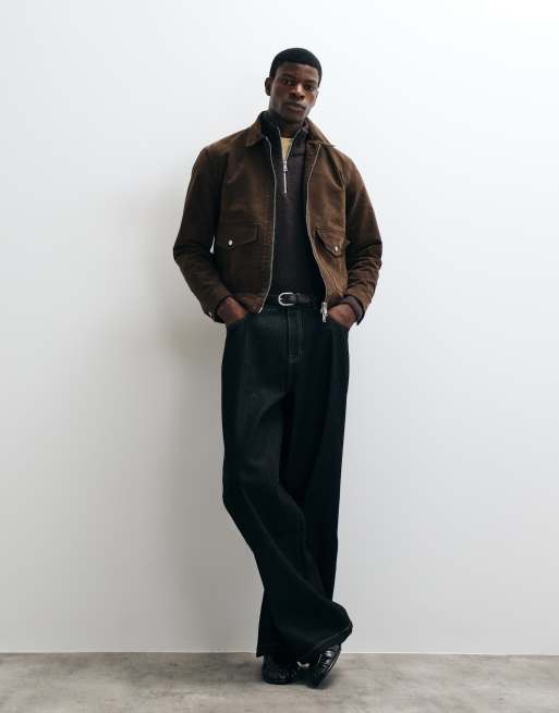 ONLY & SONS faux suede double zip jacket in chocolate, 4 of 5