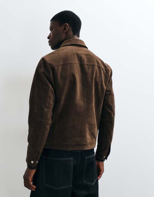 ONLY & SONS faux suede double zip jacket in chocolate, 5 of 5