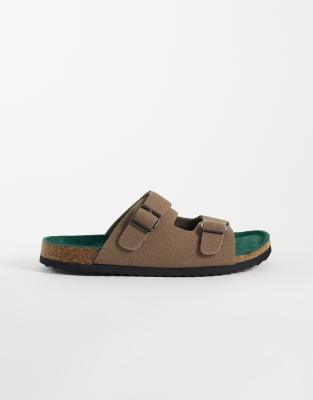  faux suede mule sandals in greige