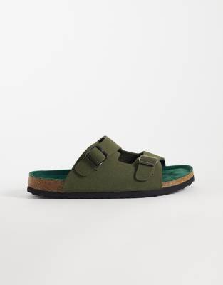  faux suede mule sandals in khaki