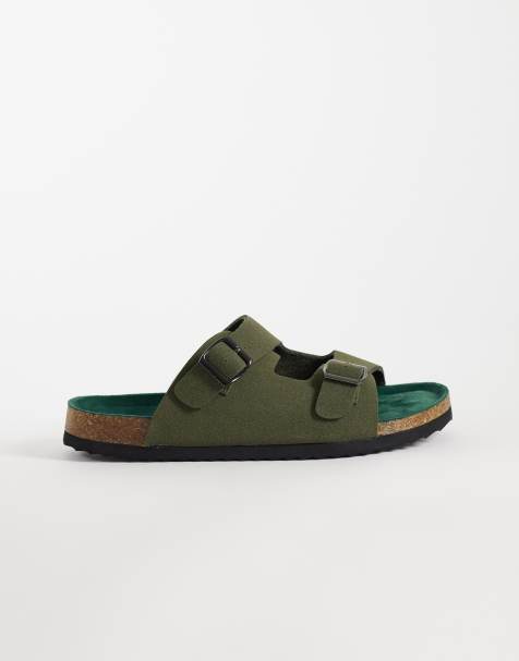 ONLY & SONS faux suede mule sandals in khaki - view 1