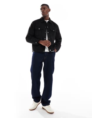 Only & Sons Faux Suede Trucker Jacket In Black