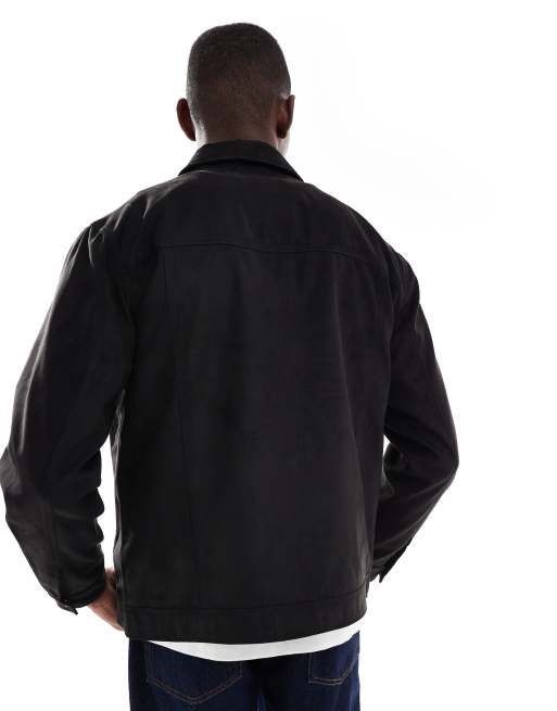 ONLY & SONS faux suede trucker jacket in black, 3 of 5