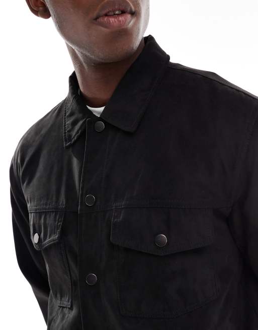 ONLY & SONS faux suede trucker jacket in black, 5 of 5