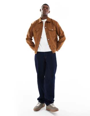 Only & Sons Faux Suede Trucker Jacket In Brown