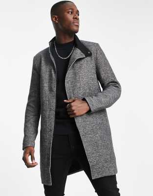 Very Man Faux Wool Funnel Neck Coat - Dark Grey