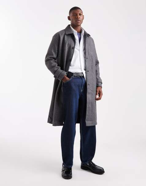 ONLY & SONS faux wool longline overcoat in charcoal - view 1
