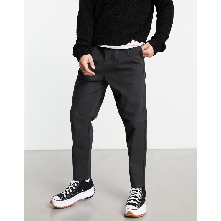 ADPT wide fit smart trousers in dark grey