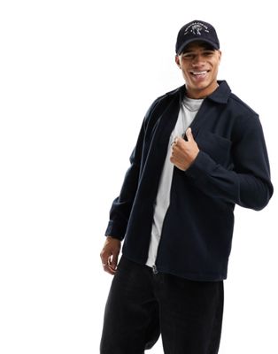ONLY & SONS faux wool zip through shacket in navy