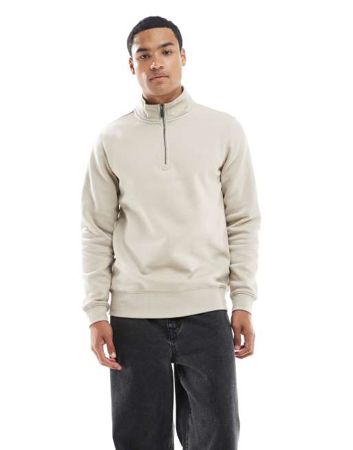 ONLY & SONS - Felpa color pietra con zip corta