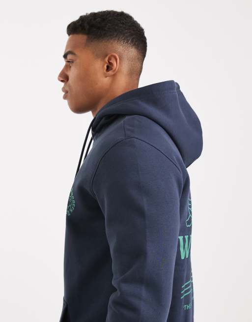ONLY & SONS - Felpa con cappuccio blu navy con stampa Trail Club sul retro, 4 di 5