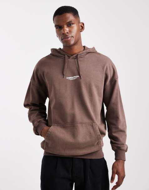 ONLY & SONS - Felpa con cappuccio marrone scuro con stampa "Creative Works" - view 1