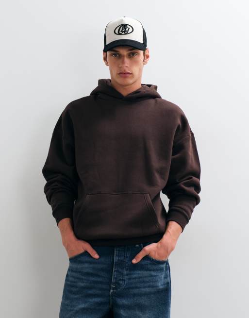 ONLY & SONS felpa con cappuccio oversize color cioccolato, 1 di 5