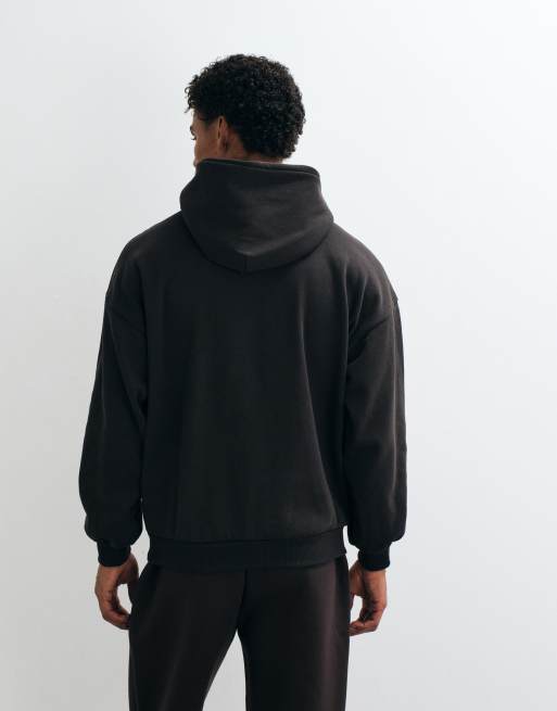 ONLY & SONS felpa con cappuccio oversize con stampa varsity leave blank nera, 5 di 5