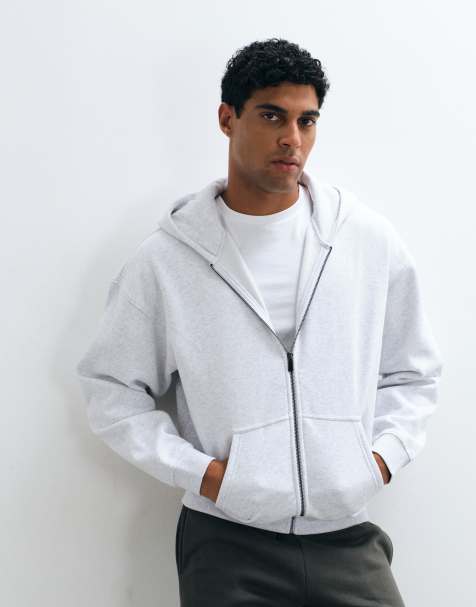 ONLY & SONS felpa con cappuccio oversize con zip in grigio chiaro - view 1