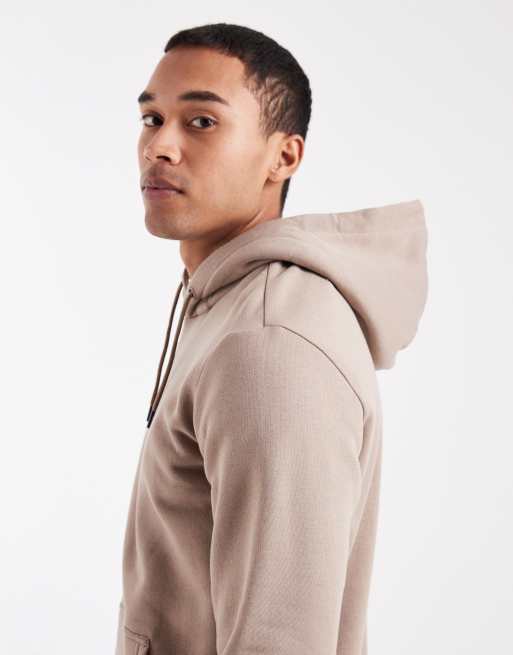 ONLY & SONS - Felpa con cappuccio slim color cuoio, 4 di 5
