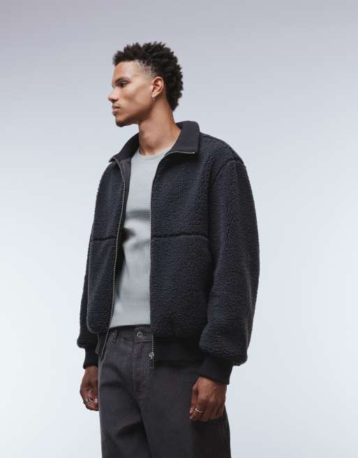 ONLY & SONS - Felpa in pile borg color antracite oversize con zip