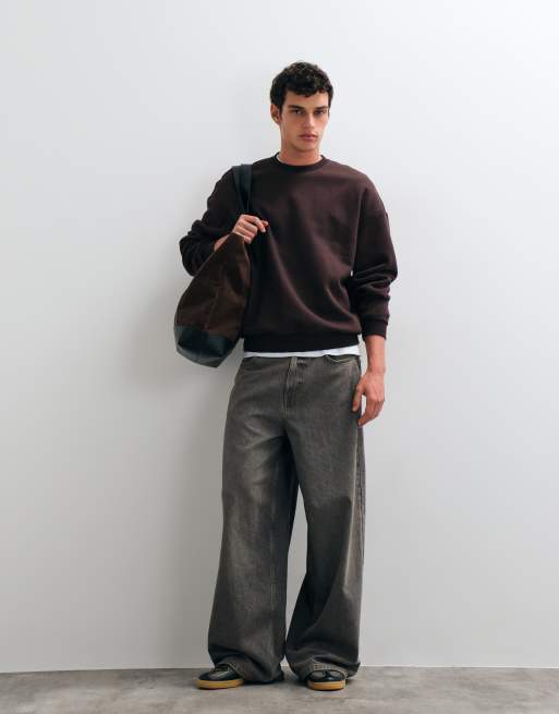 ONLY & SONS felpa oversize girocollo color cioccolato, 1 di 5