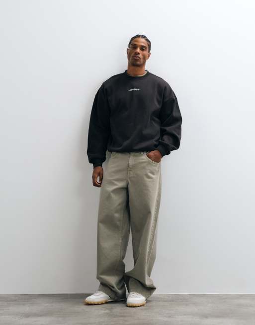 ONLY & SONS felpa oversize girocollo con stampa leave blank nera, 4 di 5
