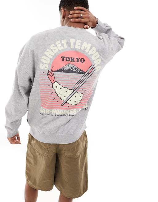 ONLY & SONS - Felpa oversize grigio chiaro con stampa di tempura sul retro