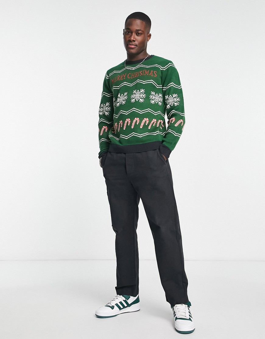 Only & Sons festive Christmas jumper in green