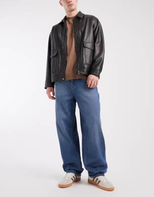 ONLY & SONS Five baggy fit jeans in mid blue denim-Green