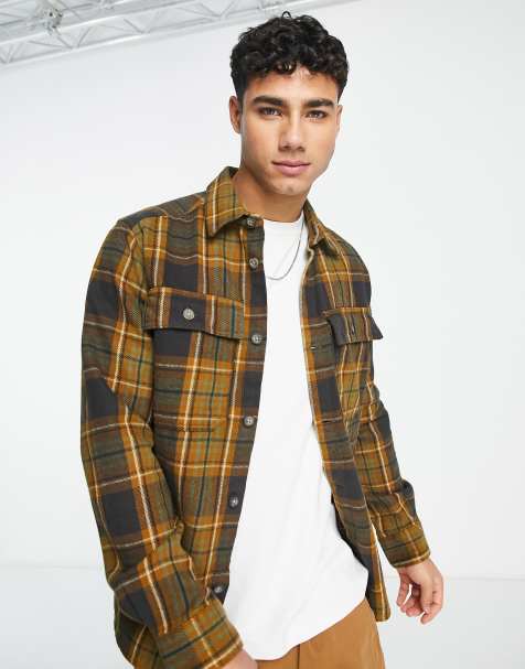 ONLY & SONS flannel overshirt in brown check  