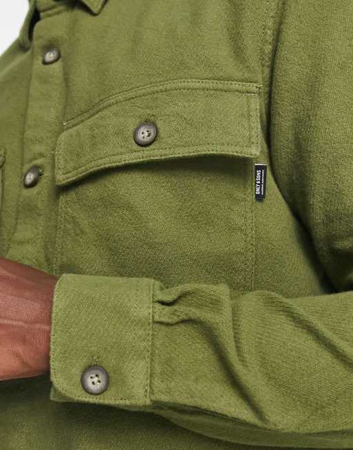 Only & Sons – Flanelowa koszula wierzchnia w kolorze khaki, 3 z 4