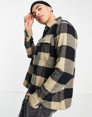 Only & Sons flannel check overshirt in beige & navy