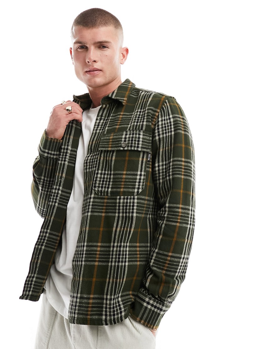 Only & Sons Flannel Check Overshirt In Khaki-green