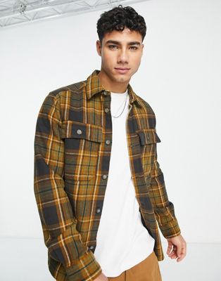 ONLY & SONS flannel overshirt in brown check