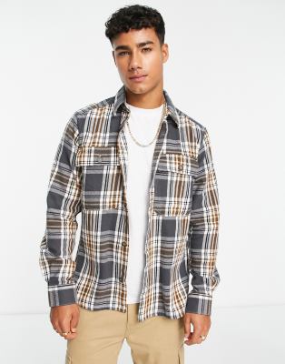 Only & Sons Flannel Overshirt In Gray Check