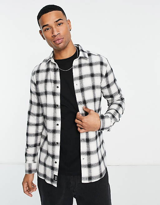 Only & Sons flannel plaid shirt in white