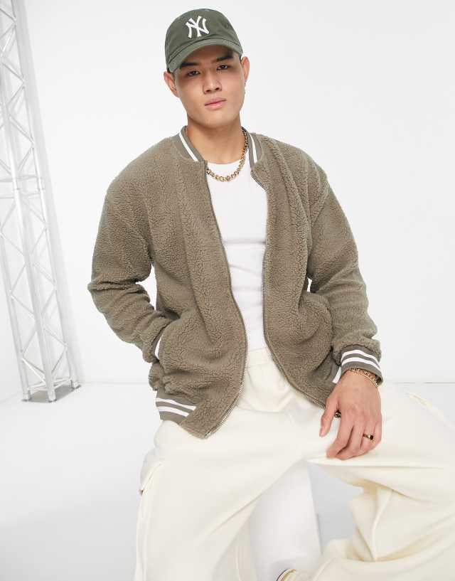 Only & Sons fleece bomber jacket in beige