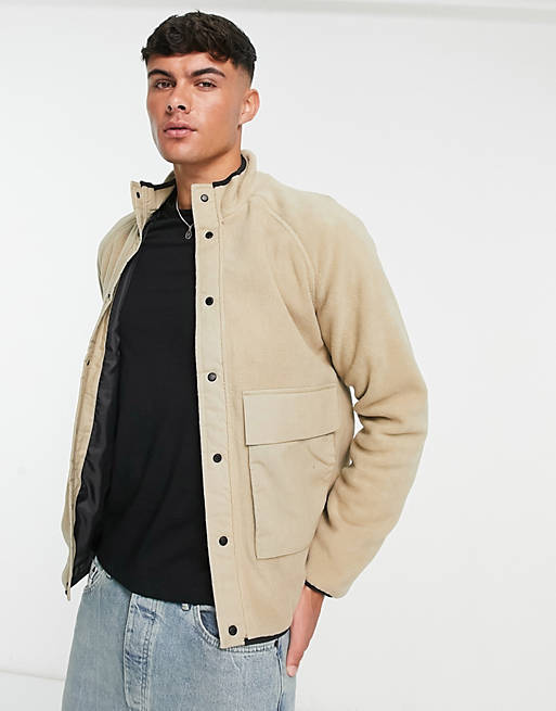 Fleece jacket with contrast pockets in Asos Men Clothing Jackets Fleece Jackets 