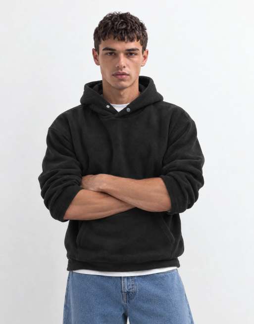 ONLY & SONS fleece med huva i svart med avslappnad passform, 10 av 11
