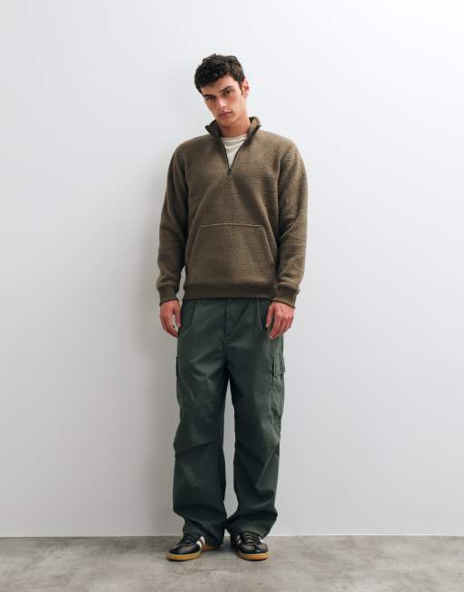 ONLY & SONS fleece med kvartslång dragkedja i ljus khakibrun, 4 av 5