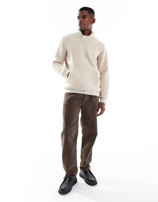 ONLY & SONS - Fleece met kwartrits in stone, 2 van 5