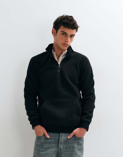 ONLY & SONS fleece met kwartrits in zwart - view 1
