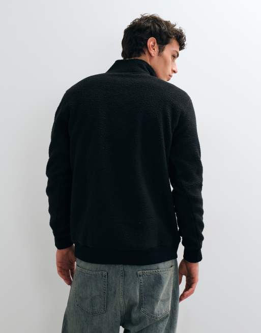 ONLY & SONS fleece met kwartrits in zwart, 2 van 5