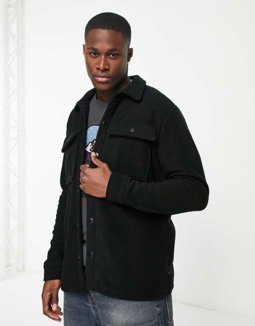 Only & Sons fleece overshirt co-ord in black | ASOS