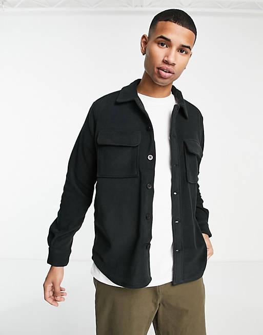 Shirts Only & Sons fleece overshirt in black 