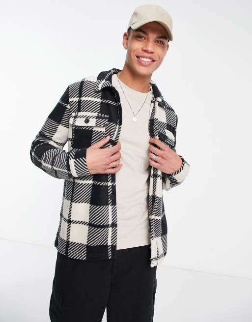 Only & Sons fleece overshirt in white plaid | ASOS