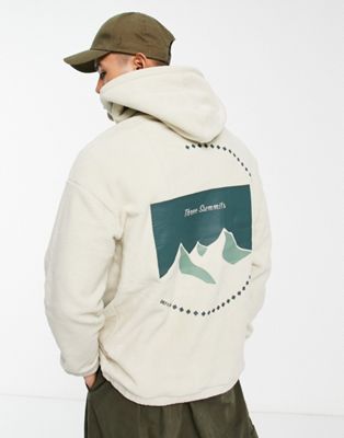 Only & Sons fleece oversized hoodie with back print in beige