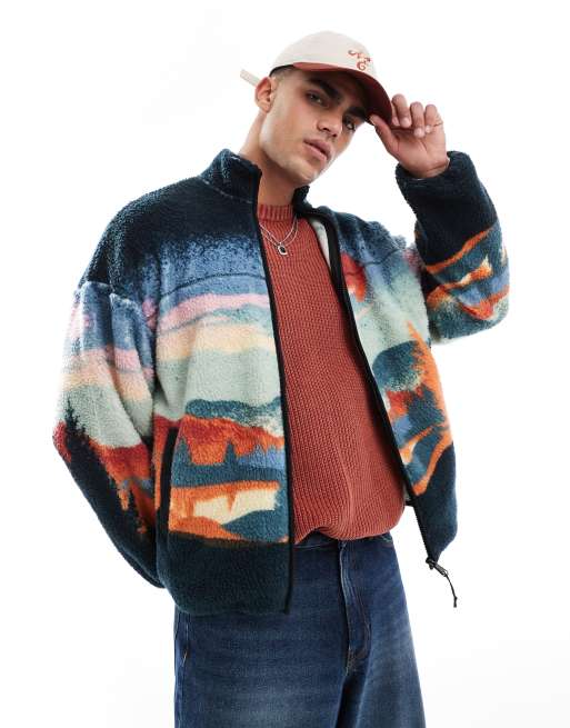 Only & Sons - Fleece trui met rits en print in groen