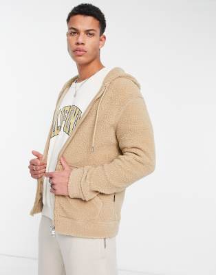 ONLY & SONS teddy hoodie in beige