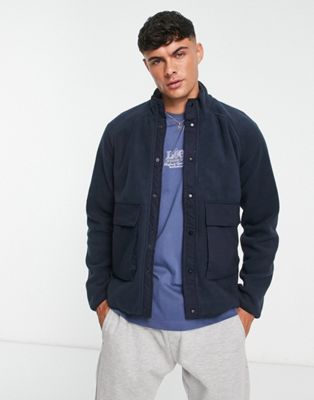 Only & Sons fleece jacket with contrast pockets in navy - ASOS Price Checker
