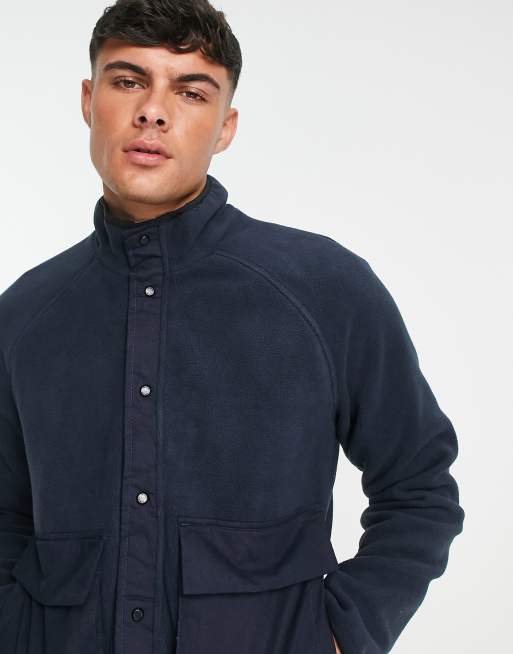 Only & Sons – Fleecejacke in Marineblau mit farblich abgesetzten Taschen, 3 von 4