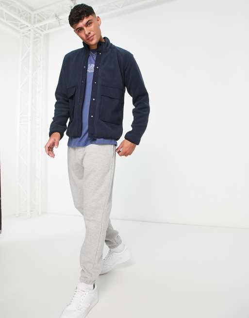Only & Sons – Fleecejacke in Marineblau mit farblich abgesetzten Taschen, 4 von 4