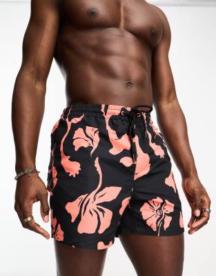 ONLY & SONS floral swim short in black